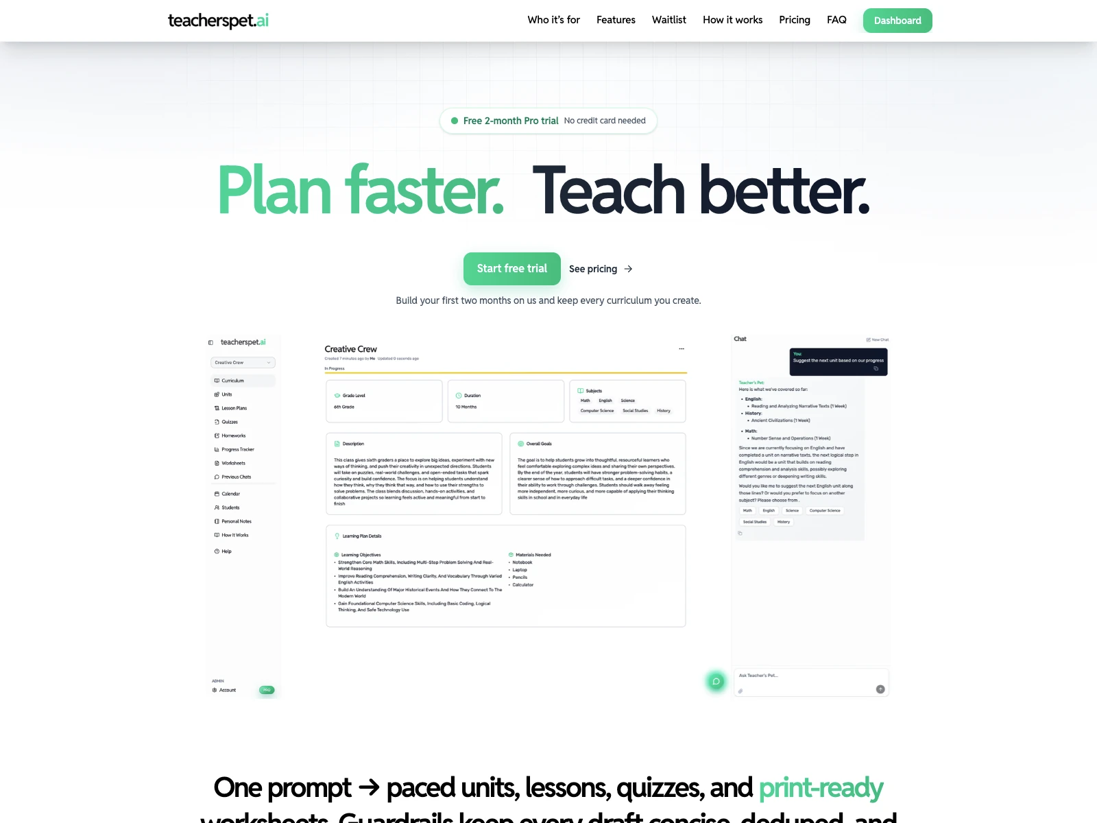Teacher's Pet AI homepage preview